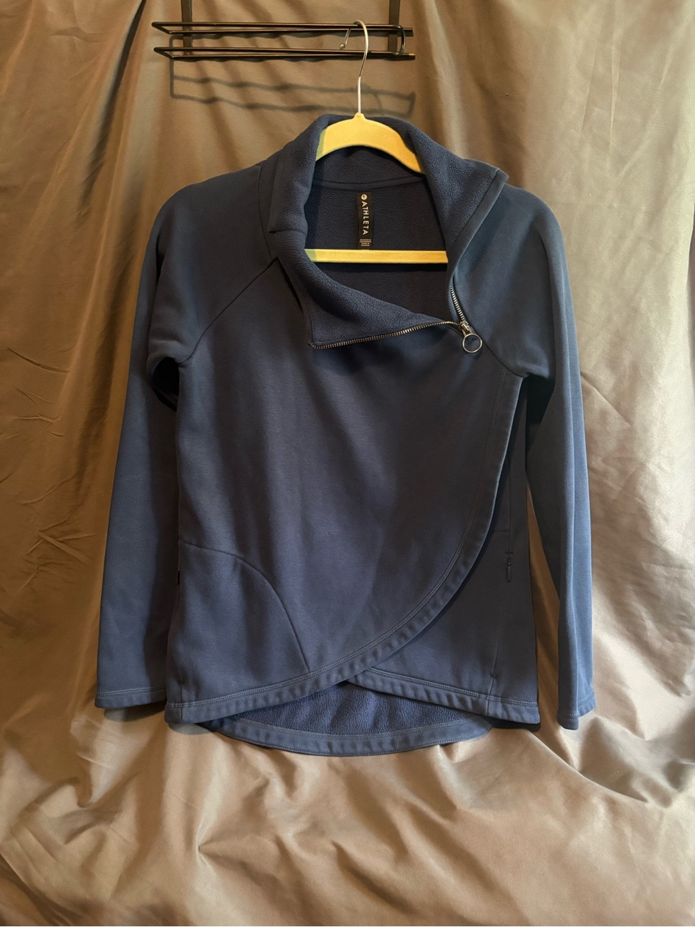 Athleta Navy Fleece Pullover with Lime Trim